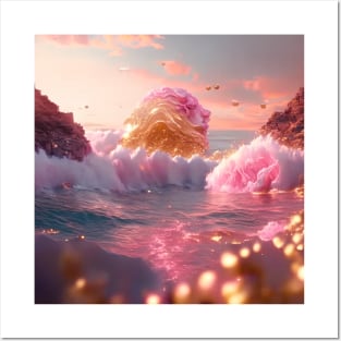 Golden and pink fantasy beach Posters and Art